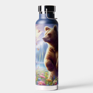 Cute, colourful bear & butterflies water bottle