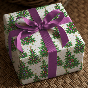 Cute Colourful Beige Modern Christmas Trees Wrapping Paper