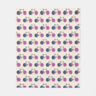 Cute Colourful Bicycle Line Art Drawing Pattern  Fleece Blanket