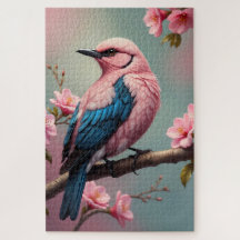 cute colourful bird  on a branch with flowers 