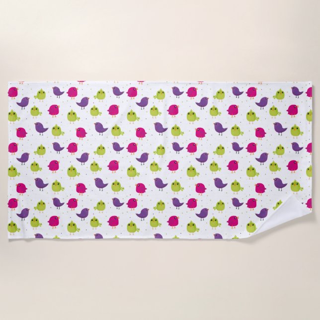 Cute colourful birds  beach towel (Front)