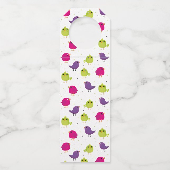 Cute colourful birds  bottle tag (Front)