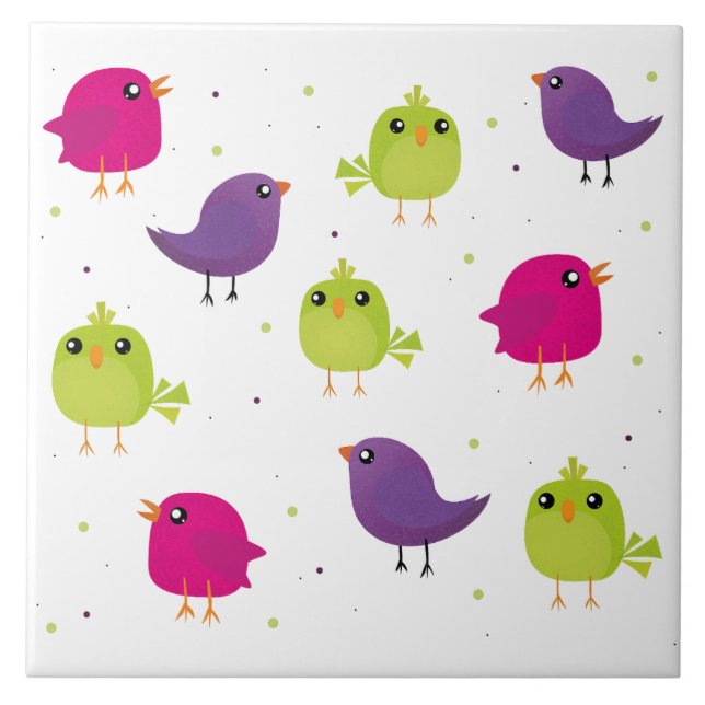 Cute colourful birds   ceramic tile (Front)