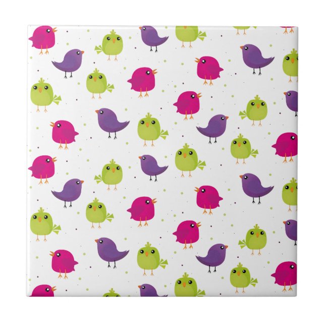 Cute colourful birds  ceramic tile (Front)