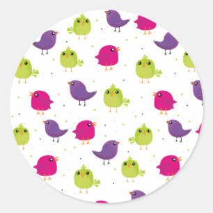 Cute colourful birds classic round sticker