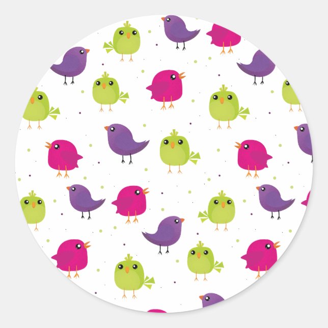 Cute colourful birds  classic round sticker (Front)