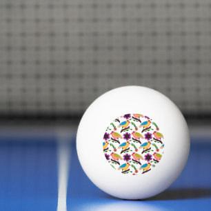 Cute colourful birds Floral Pattern Ping Pong Ball
