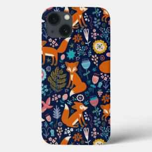 Cute Colourful Birds Flowers Foxes Pattern iPhone 13 Case