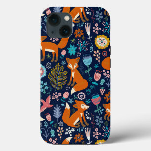Cute Colourful Birds Flowers Foxes Pattern iPhone Case