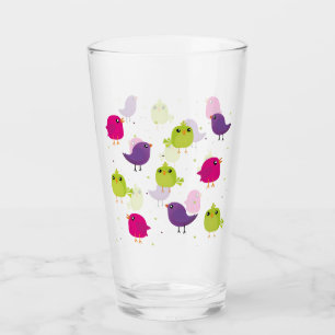Cute colourful birds glass