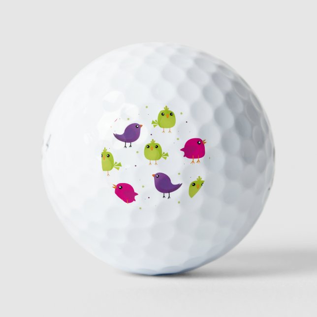 Cute colourful birds   golf balls (Front)