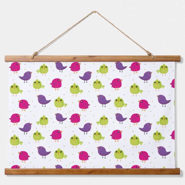 Cute colourful birds  hanging tapestry (Front)