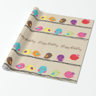 cute colourful birds on ropes pattern wrapping paper