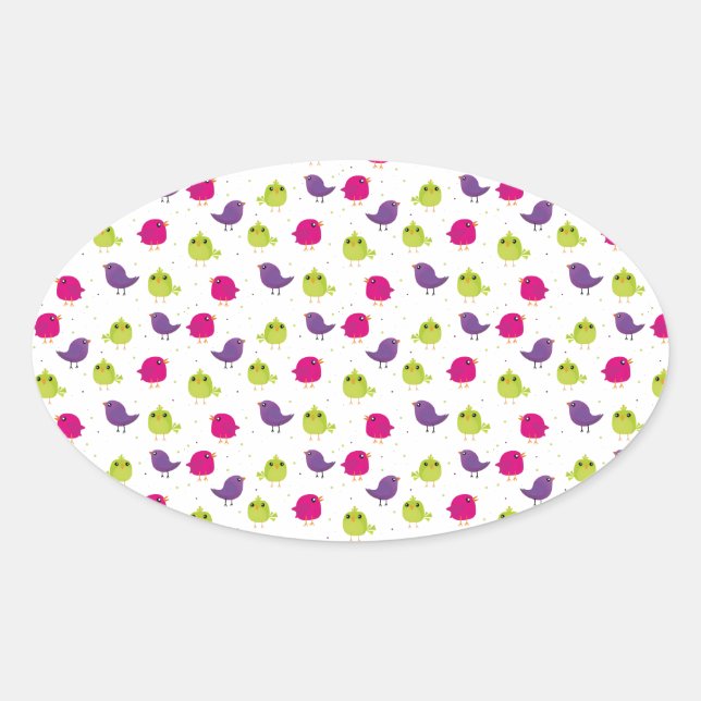Cute colourful birds   oval sticker (Front)