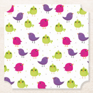 Cute colourful birds paper coaster