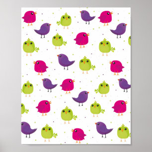 Cute colourful birds poster