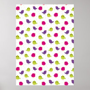 Cute colourful birds poster