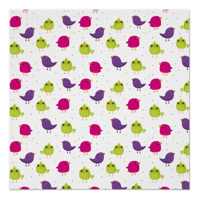 Cute colourful birds poster (Front)