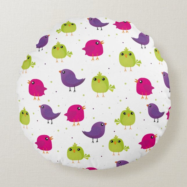 Cute colourful birds  round cushion (Front)