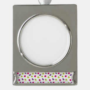 Cute colourful birds silver plated banner ornament