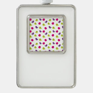 Cute colourful birds silver plated framed ornament