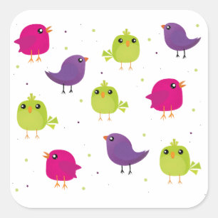 Cute colourful birds  square sticker