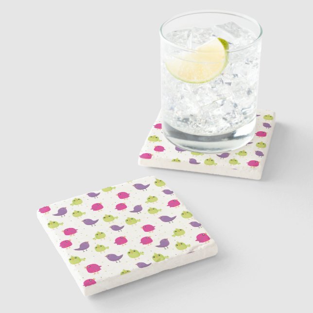 Cute colourful birds  stone coaster (Side)