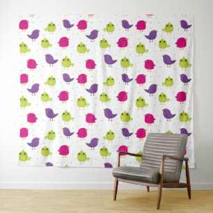 Cute colourful birds tapestry