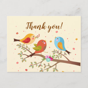 Cute Colourful Birds Thank You Postcard