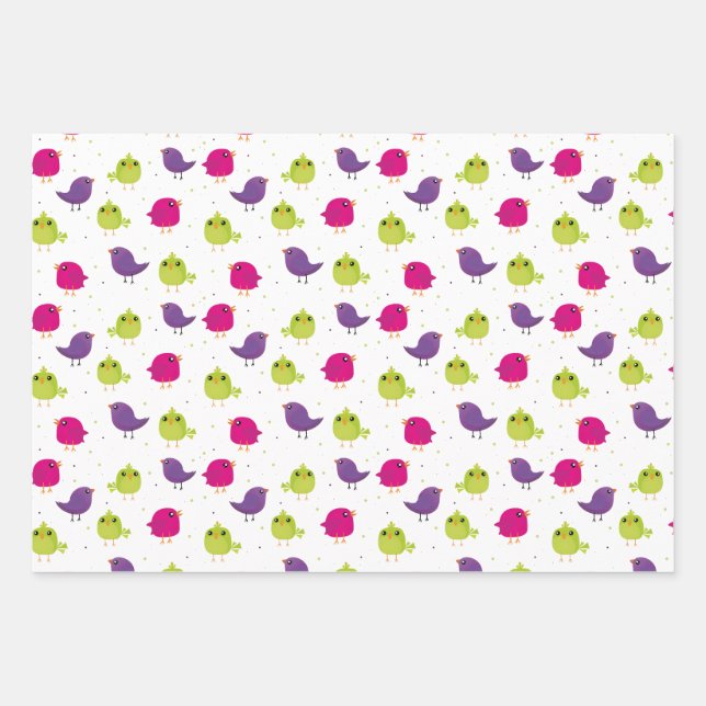 Cute colourful birds  wrapping paper sheet (Front)