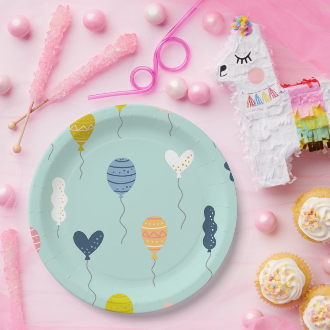 Cute Colourful Birthday Party Balloon Pattern Paper Plate (Party)
