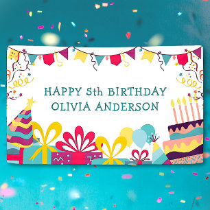 Cute Colourful Birthday Party Custom Text Banner