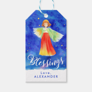 Cute Colourful Blessings Angel Christmas Watercolo Gift Tags