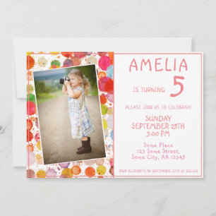 Cute Colourful Blots Girly Kids Photo Birthday Invitation