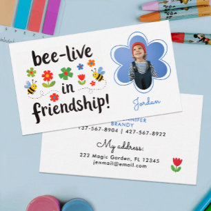 Cute Colourful Blue Boys Photo Play Date Bees Chil Business Card