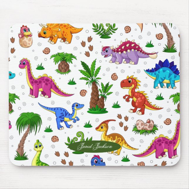 Cute Colourful Blue Green Pattern Dinosaur  Mouse Pad (Front)