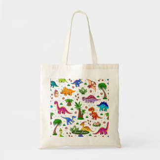 Cute Colourful Blue Green Pattern Dinosaur Tote Bag