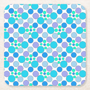 Cute colourful blue, lilac and turquoise dots square paper coaster