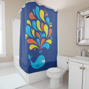 Cute Colourful Blue Whale Shower Curtain