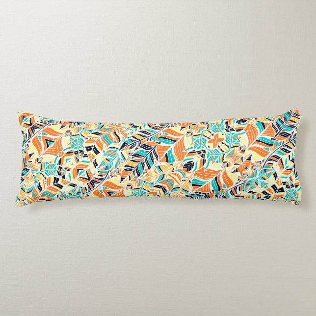 Cute colourful boho leaves pattern body cushion (Front)