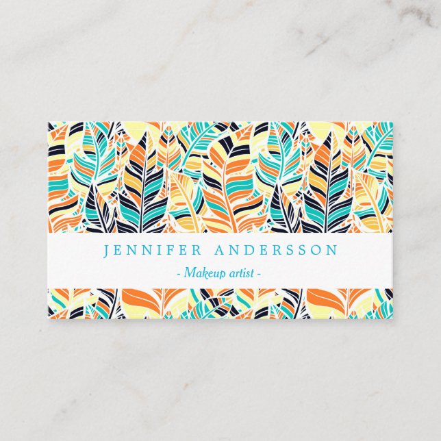 Cute colourful boho leaves pattern business card (Front)
