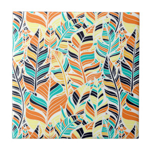 Cute colourful boho leaves pattern ceramic tile
