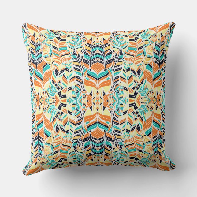 Cute colourful boho leaves pattern cushion (Back)
