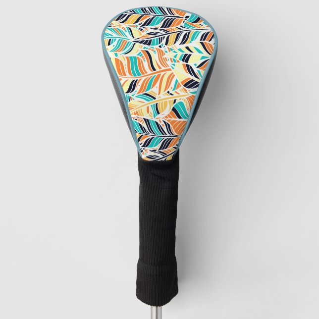 Cute colourful boho leaves pattern golf head cover (Front)