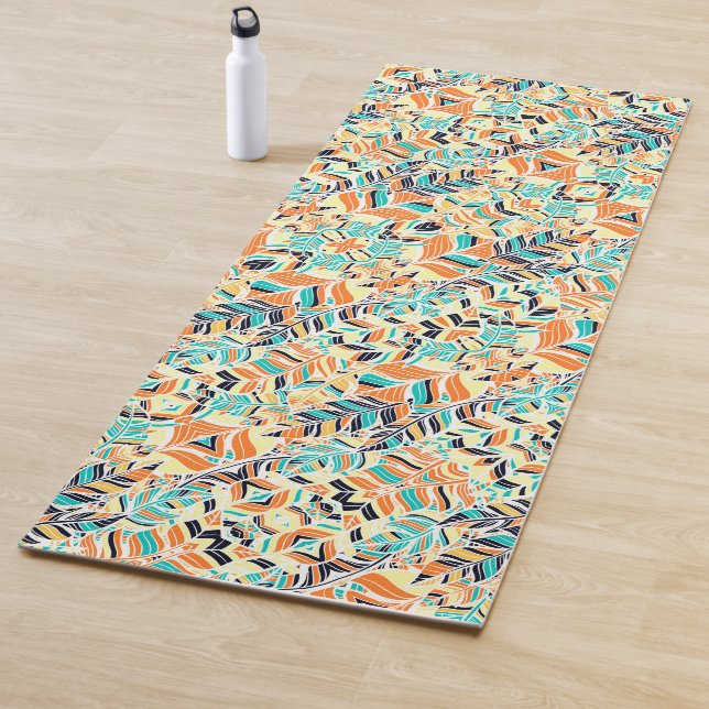 Cute colourful boho leaves pattern yoga mat (In Situ)