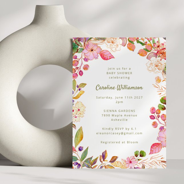 Cute Colourful Boho Watercolor Floral Baby Shower Invitation (Creator Uploaded)
