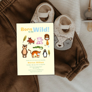 Cute Colourful Born To Be Wild Safari Baby Shower Invitation