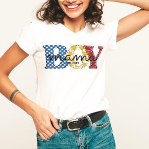 Cute Colourful Boy Mama Est Date Country Rodeo Mum T-Shirt