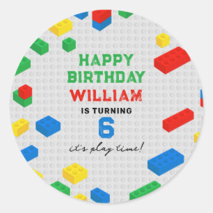 Cute Colourful Bricks Building Blocks Kids Birthda Classic Round Sticker