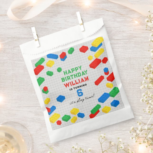 Cute Colourful Bricks Building Blocks Kids Birthda Favour Bag (Clipped)